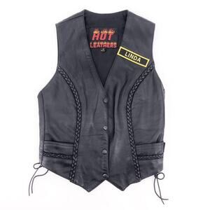 Black leather biker vest genuine